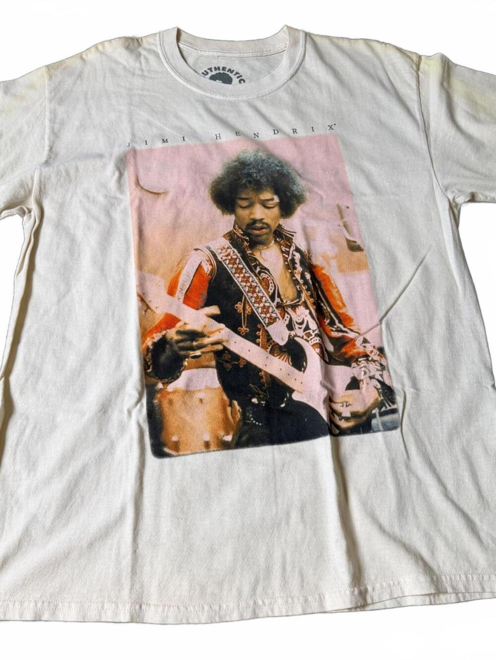 Jimi Hendrix T-Shirt Medium Cream Photo Graphic Authentic Hendrix Band Tee